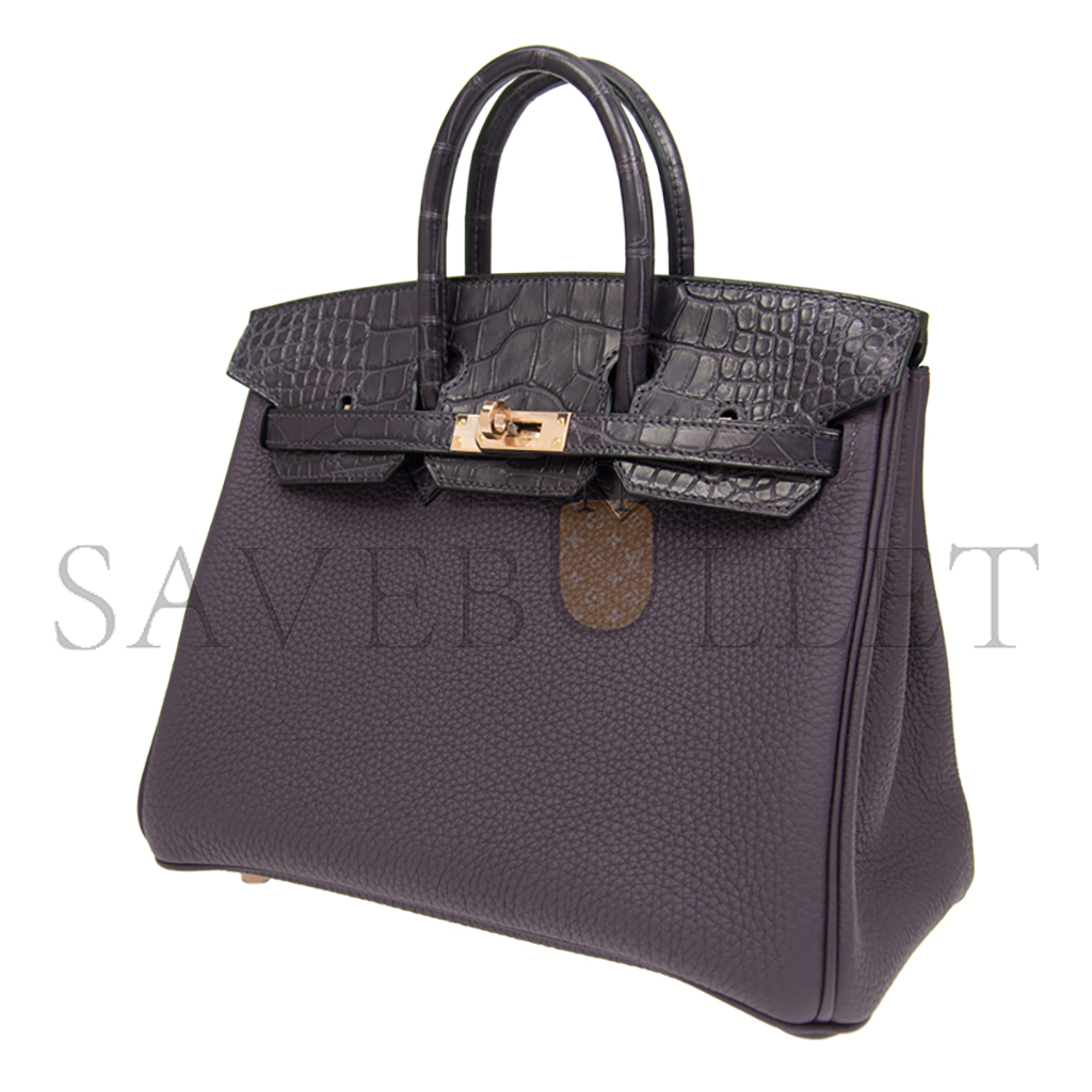 H**mes master birkin 25 crocodile and togo leather grape purple gold buckle h076216ck19 (25*20*13cm)